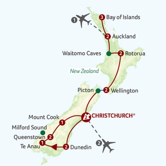 tourhub | Saga Holidays | The Best of New Zealand | Tour Map