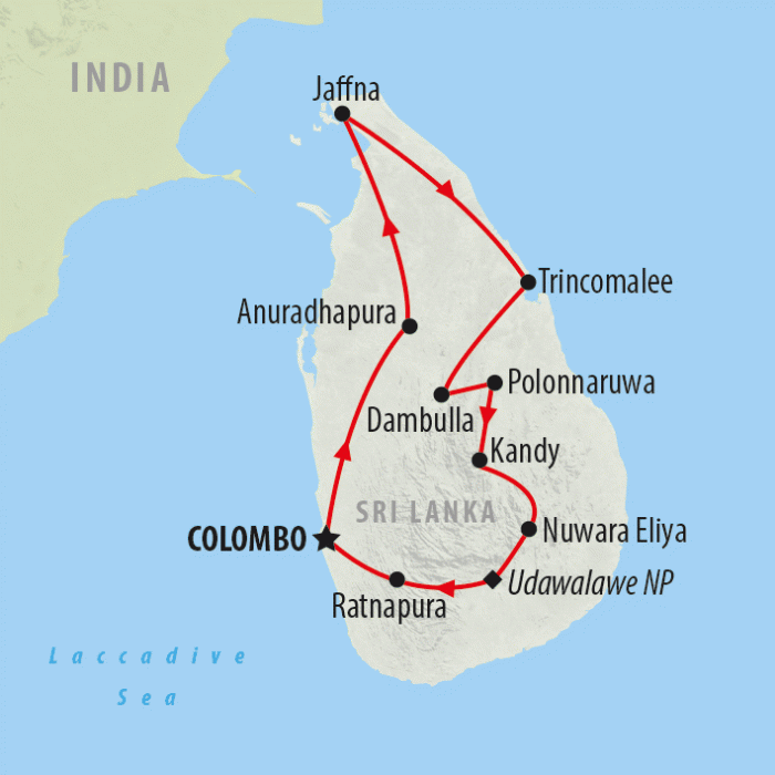 tourhub | On The Go Tours | Sri Lanka Northeast Explorer - 12 days | Tour Map