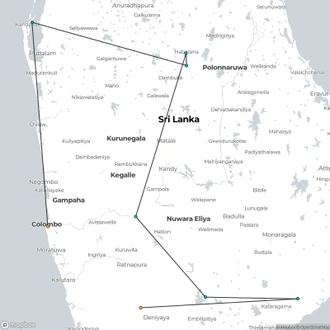 tourhub | Ceylon Travel Dream | WILD XP SRI LANKA | Tour Map