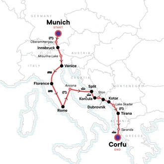 tourhub | G Adventures | Essential Europe: Italy, Croatia & Mediterranean Magic | Tour Map