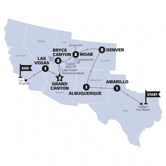 tourhub | Contiki | USA: National Parks Road Trip | End Los Angeles | 2026 | Tour Map