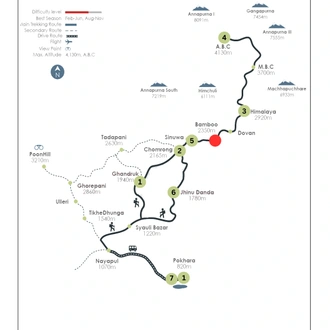 tourhub | Swotah Travel and Adventure | 7 Days Annapurna Base Camp Trek | Tour Map