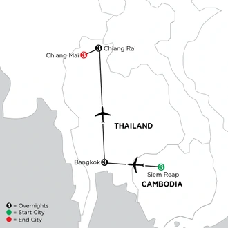 tourhub | Globus | Independent Highlights of Cambodia & Thailand | Tour Map