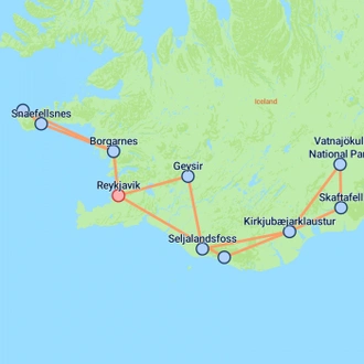 tourhub | On The Go Tours | Snaefellsnes & South Iceland - 5 days | Tour Map