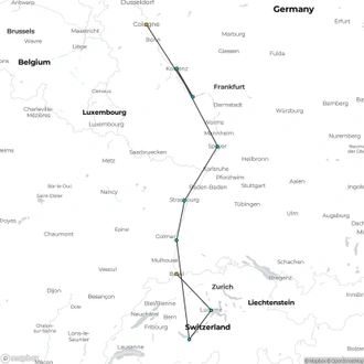 tourhub | Riviera Travel | Rhine Cruise to Switzerland for solo travellers - MS Oscar Wilde | Tour Map