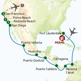 tourhub | Saga Holidays | Panama Canal Cruise with Big Sur and San Francisco Tour | Tour Map