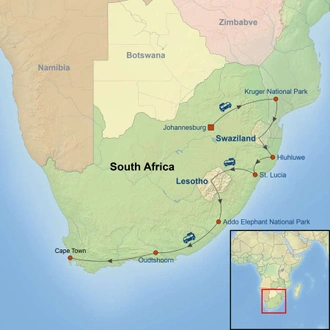 tourhub | Indus Travels | South African Explorer | Tour Map