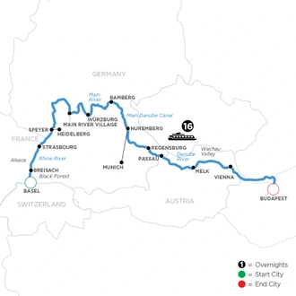 tourhub | Avalon Waterways | Christmastime from Basel to Budapest (Panorama) | Tour Map