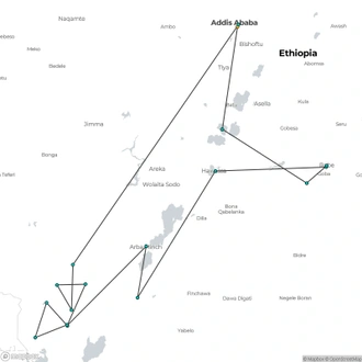 tourhub | Finot Tour and Safari Ethiopia | South Omo Valley Tribes and Bale National park 10 Days Tour Package | Tour Map