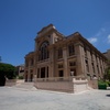 View of the front and side of the Eliyahu Hanavi Synagogue in Alexandria, Egypt, 2017. 