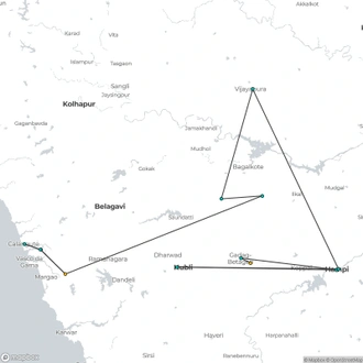 tourhub | Agora Voyages | Hubli to Hampi, Bijapur, Badami & Goa Beach Tour | Tour Map