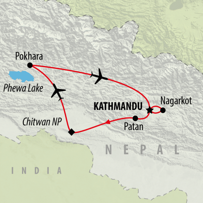 tourhub | On The Go Tours | Treasures of Nepal - 9 days | Tour Map