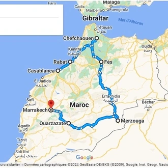 tourhub | Morocco Cultural Trips | 10-Day Journey from Casablanca to Marrakech via the Sahara and Fes. | Tour Map
