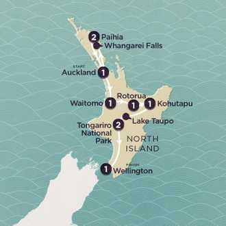 tourhub | Topdeck | Delve Deep: New Zealand North Island 2024-25 | Tour Map