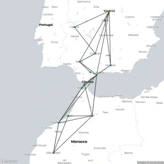 tourhub | Julia Travel | Madrid, Andalusia and Morocco with Costa del Sol 16 day tour | Tour Map