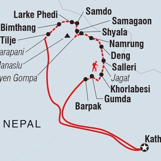 tourhub | Intrepid Travel | Nepal Expedition: Manaslu Circuit Trek | Tour Map