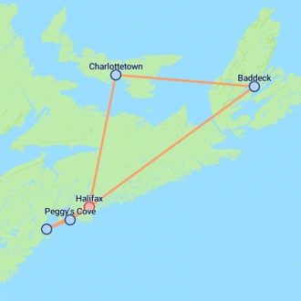 tourhub | On The Go Tours | Nova Scotia, Prince Edward & Cape Breton (Small Group) - 8 days | Tour Map