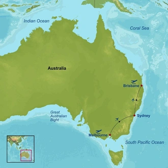 tourhub | Indus Travels | Melbourne Sydney and Brisbane City Package | Tour Map