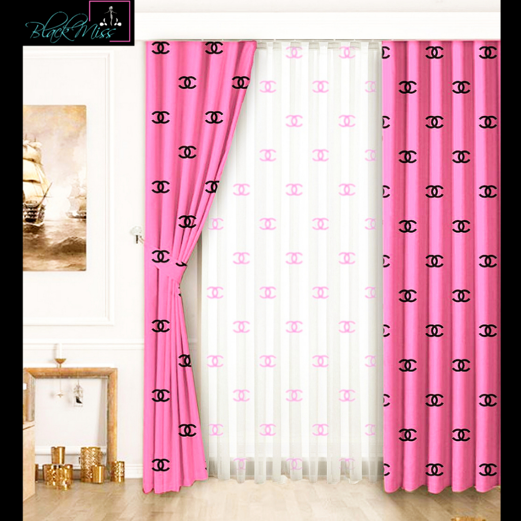 Chanel Curtains (Small print/ Pink) - BlackMissStores