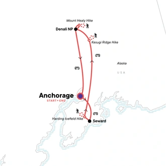 tourhub | G Adventures | Hike Alaska: Glaciers and Denali | Tour Map