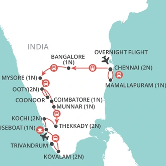 tourhub | Wendy Wu | Kerala & the Southern Highlights | Tour Map