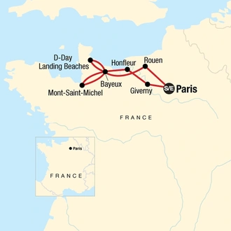tourhub | G Adventures | Paris & Normandy Highlights | Tour Map