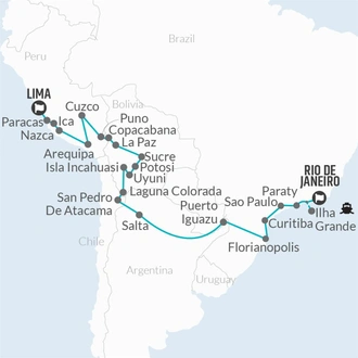 tourhub | Bamba Travel | Lima to Rio de Janeiro (Chile & Argentina) Travel Pass | Tour Map