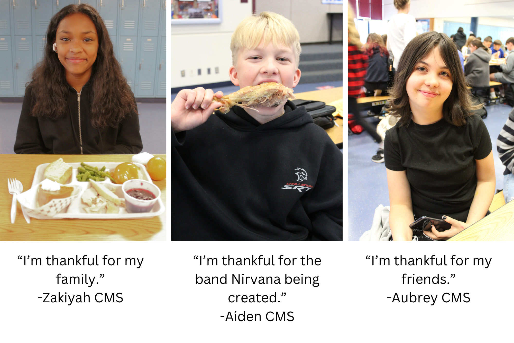 Three students from Chehalis Middle School explain what they are thankful for.