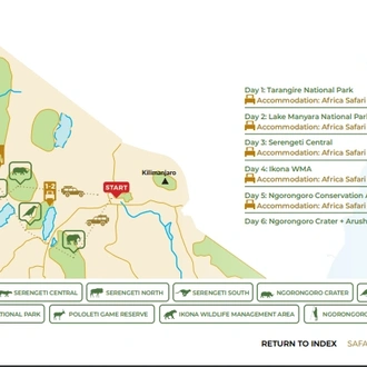 tourhub | Beach and Safari Holidays | From Arusha : 6 days Journey Through Lakes, Savannah, and Craters: Tanzania's Icons | Tour Map