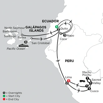 tourhub | Globus | Independent Galapagos cruise aboard the Galápagos Legend with Ecuador's Amazon & Peru | Tour Map