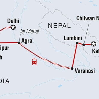 tourhub | Intrepid Travel | Real Delhi to Kathmandu | Tour Map