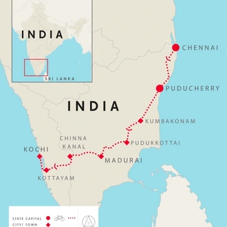 tourhub | SpiceRoads Cycling | Road Cycling India Coast to Coast | Tour Map