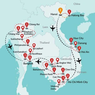 tourhub | Travel Talk Tours | Ultimate Vietnam & Cambodia & Thailand ends Bangkok | Tour Map