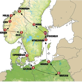 tourhub | Europamundo | Legendary Fjords and Northern Poland ROT | Tour Map
