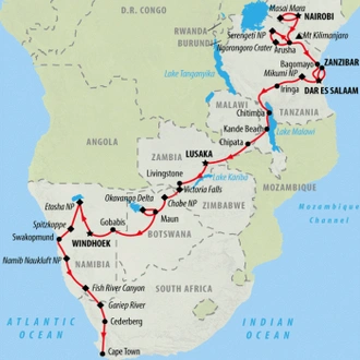 tourhub | On The Go Tours | The Big Overlander (Accommodated) - 43 days | Tour Map