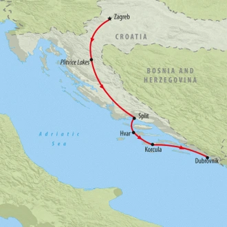 tourhub | On The Go Tours | Zagreb to Dubrovnik - 8 days | Tour Map