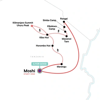 tourhub | G Adventures | Mt Kilimanjaro Trek - Rongai Route | Tour Map