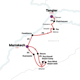 tourhub | G Adventures | Morocco: North, South & Marrakech | Tour Map