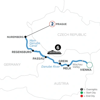 tourhub | Avalon Waterways | Christmastime on the Danube with 2 Nights in Prague (Westbound) (Illumination) | Tour Map