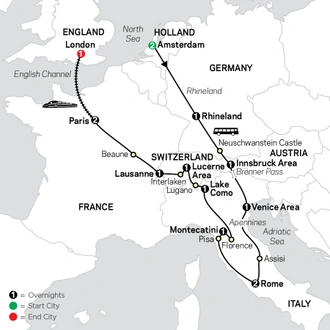 tourhub | Cosmos | Europe's Highlights with London | Tour Map