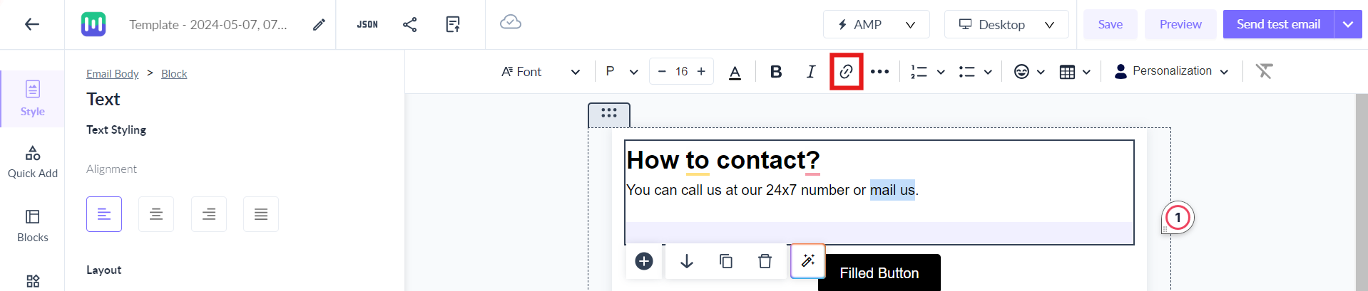 How to add email as Call to Action(CTA) in template?