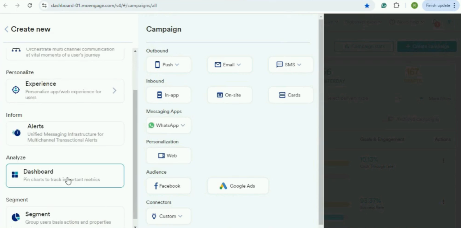 How to create Mailmodo events dashboard on Moengage