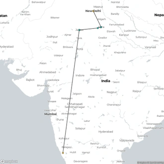 tourhub | Jee Tours | 10-Day Private Golden Triangle Tour with Goa from Delhi | Tour Map