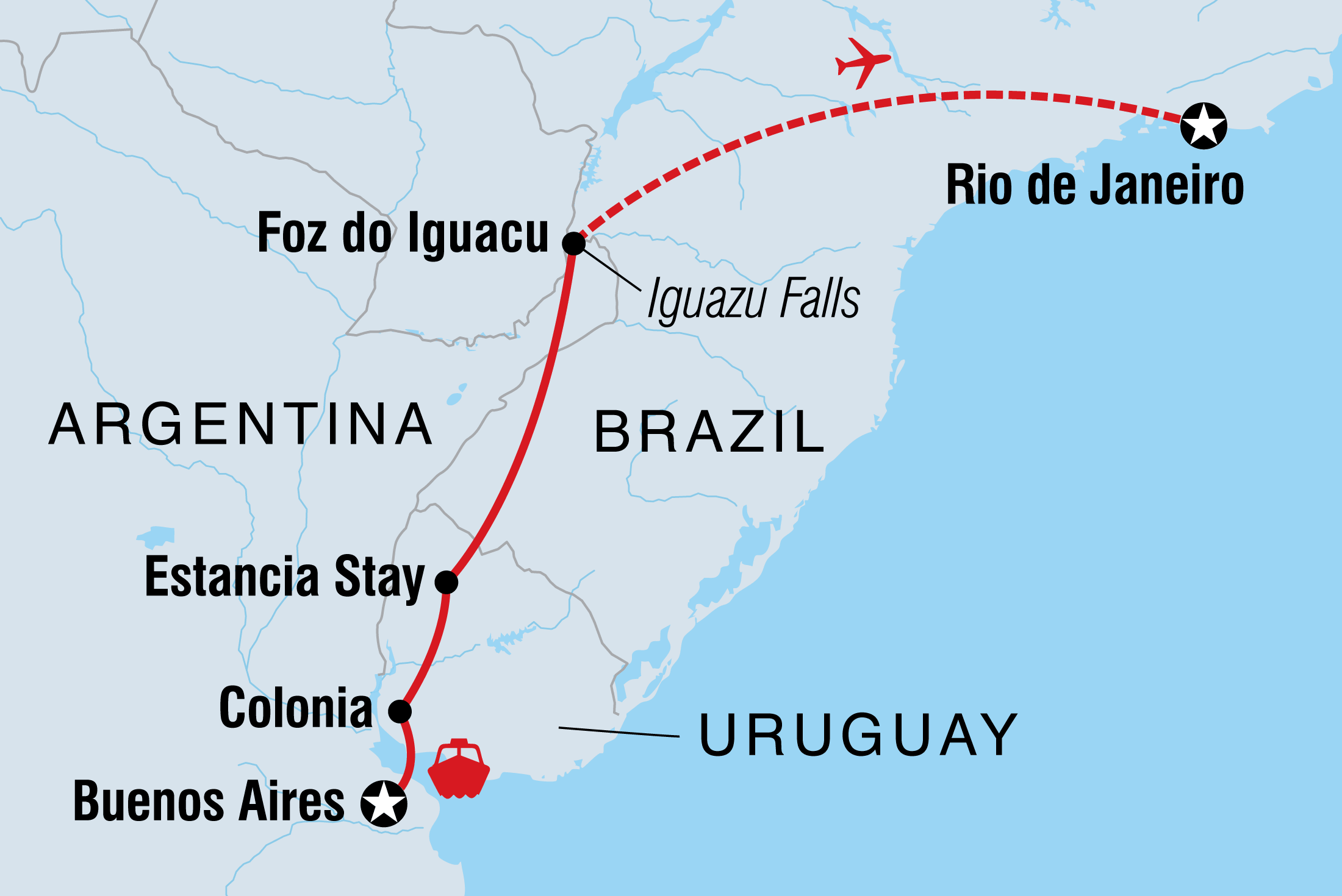 tourhub | Intrepid Travel | Best of Argentina, Uruguay & Brazil | Tour Map