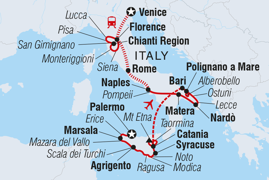 tourhub | Intrepid Travel | Premium Sicily and Italy in Depth | Tour Map