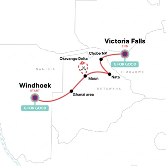 tourhub | G Adventures | Botswana & Victoria Falls Adventure | Tour Map