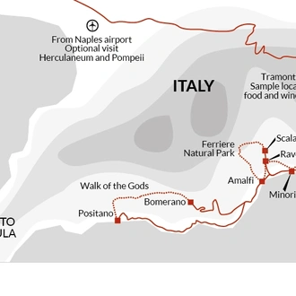 tourhub | Explore! | Amalfi Coast Walking - Seafront Hotel Sole | Tour Map