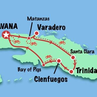 tourhub | Cuban Adventures | Cuba Cycling Tour -WOMEN ONLY | Tour Map