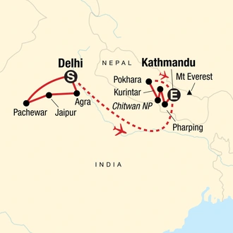 tourhub | G Adventures | Explore India & Nepal | Tour Map
