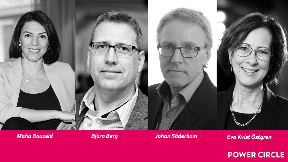 Nya styrelseposter hos Power Circle: Maha Bouzeid, Björn Berg, Johan Söderbom, Eva Kvist Östgren
